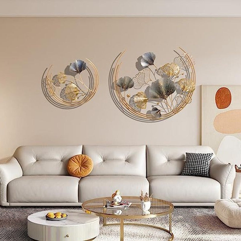 Home Metal Wall Decor Golden Ginkgo Leaves Metal Wall Decor with Frame