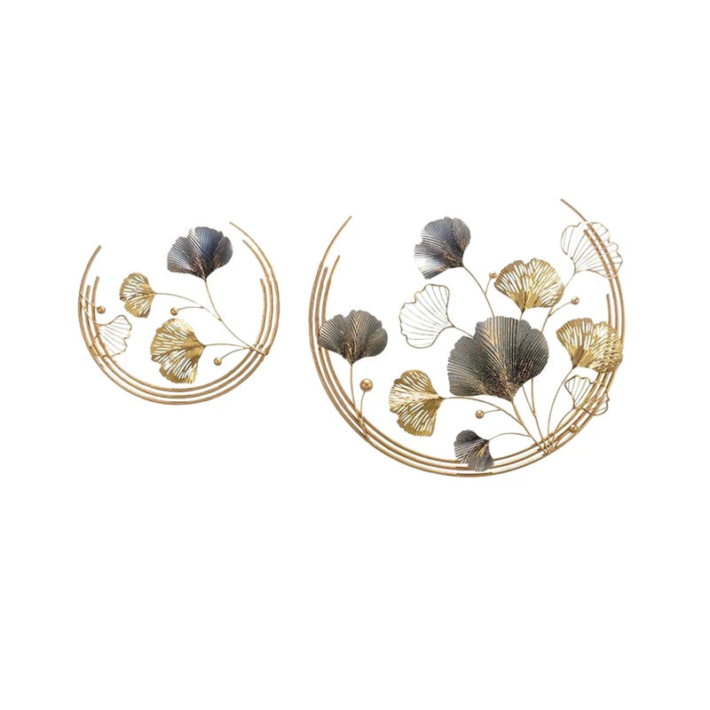 Home Metal Wall Decor Golden Ginkgo Leaves Metal Wall Decor with Frame