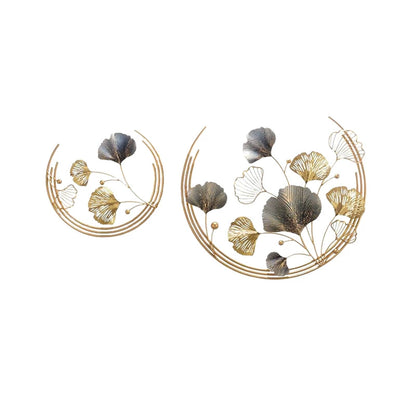 Home Metal Wall Decor Golden Ginkgo Leaves Metal Wall Decor with Frame