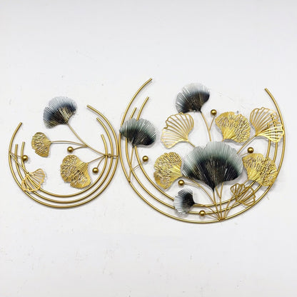 Home Metal Wall Decor Golden Ginkgo Leaves Metal Wall Decor with Frame