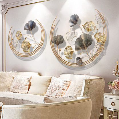 Home Metal Wall Decor Golden Ginkgo Leaves Metal Wall Decor with Frame
