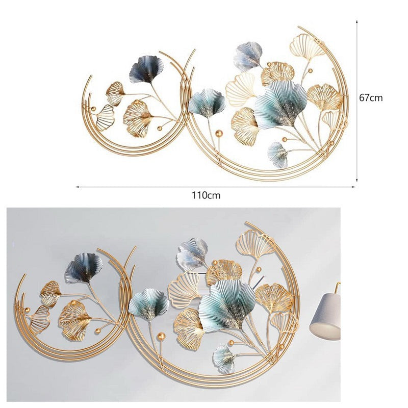 Home Metal Wall Decor Golden Ginkgo Leaves Metal Wall Decor with Frame