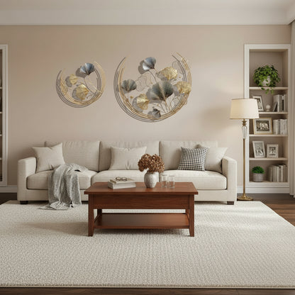 Home Metal Wall Decor Golden Ginkgo Leaves Metal Wall Decor with Frame