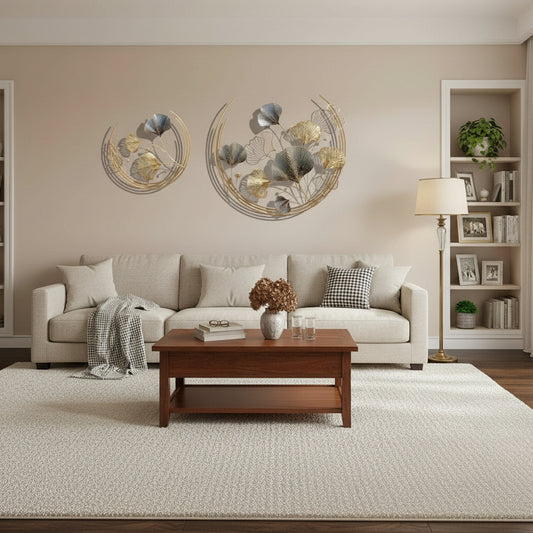 Home Metal Wall Decor Golden Ginkgo Leaves Metal Wall Decor with Frame