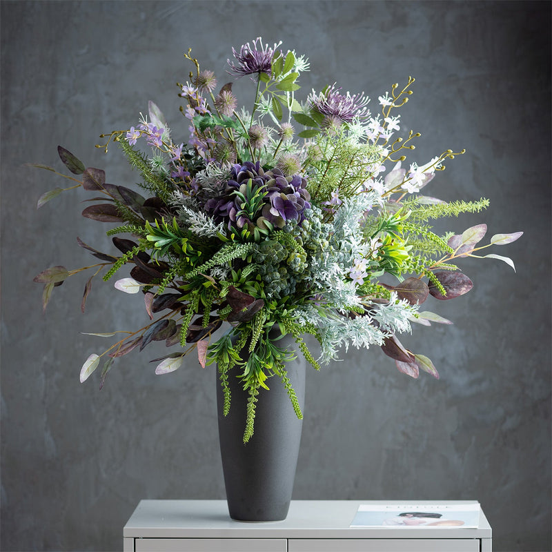 31 Inch Artificial Purple and Green Flower Bouquet with Vase, 1 Pc Silk Floral Arrangement for Hotel Lobby and Reception Decor