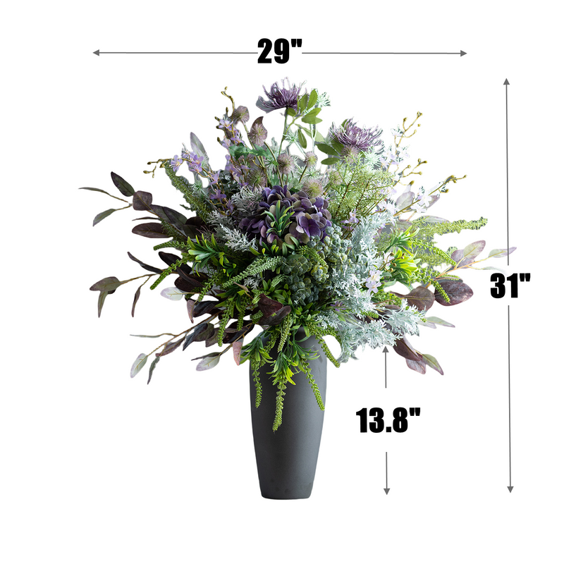 31 Inch Artificial Purple and Green Flower Bouquet with Vase, 1 Pc Silk Floral Arrangement for Hotel Lobby and Reception Decor