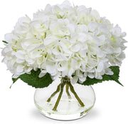 Real Touch White Hydrangea Artificial Flowers 10 Pcs with Vase for Table Centerpieces