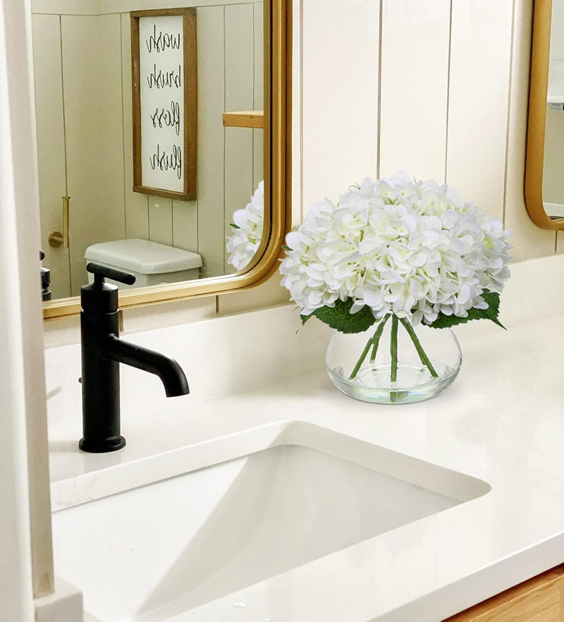 Real Touch White Hydrangea Artificial Flowers 10 Pcs with Vase for Table Centerpieces