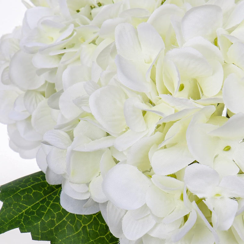 Real Touch White Hydrangea Artificial Flowers 10 Pcs with Vase for Table Centerpieces