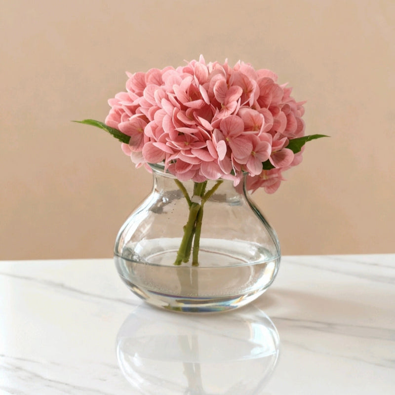 Artificial Hydrangea Arrangement 12 Inch Real Touch Bulk 1 Vase with Clear Faux Water