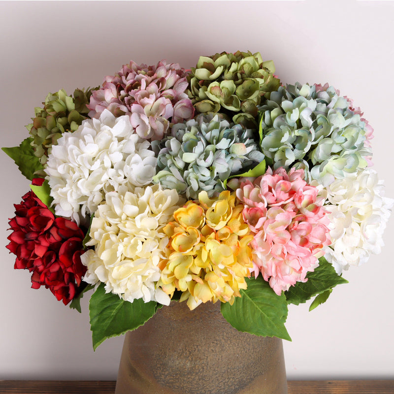 Silk Hydrangea Flowers with Stems and Leaves, 10 Pcs, Artificial Floral Arrangement for Home Wedding Party Table Decor