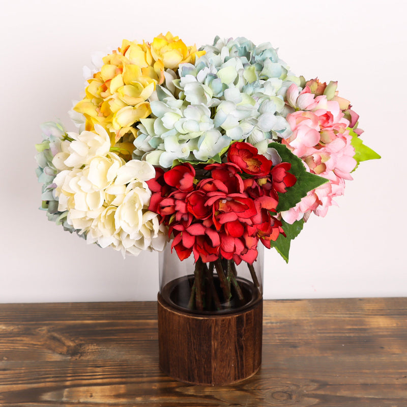Silk Hydrangea Flowers with Stems and Leaves, 10 Pcs, Artificial Floral Arrangement for Home Wedding Party Table Decor