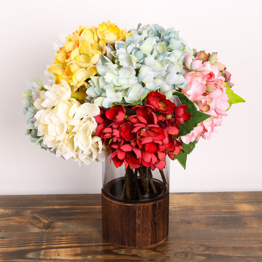 Silk Hydrangea Flowers with Stems and Leaves, 10 Pcs, Artificial Floral Arrangement for Home Wedding Party Table Decor