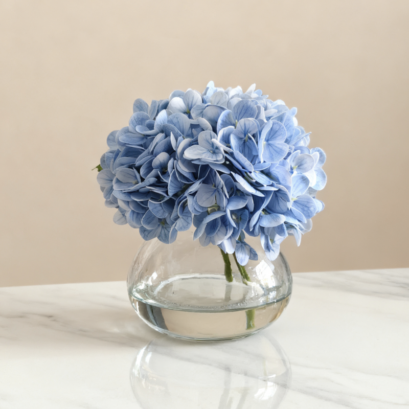 Artificial Hydrangea Arrangement 12 Inch Real Touch Bulk 1 Vase with Clear Faux Water