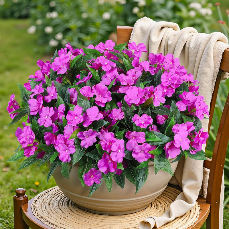 10 Bundles 16 Inch UV Resistant Artificial Impatiens Bush Flowers for Outdoors Bulk Wholesale