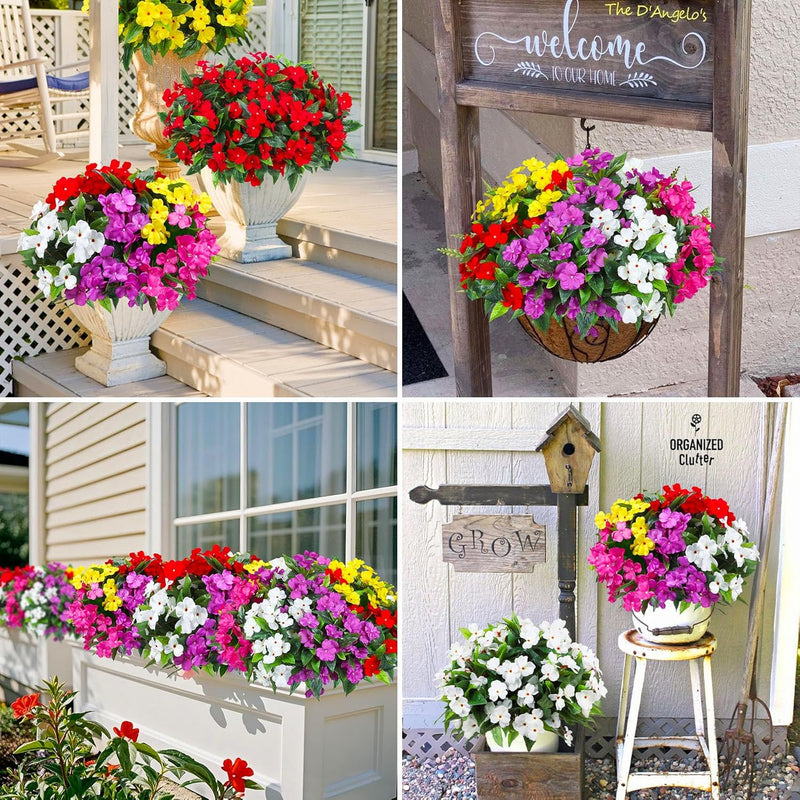 10 Bundles 16 Inch UV Resistant Artificial Impatiens Bush Flowers for Outdoors Bulk Wholesale
