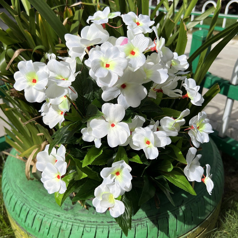 24 Stems Large Artificial Impatiens Bush UV Resistant Outdoor Silk Flowers