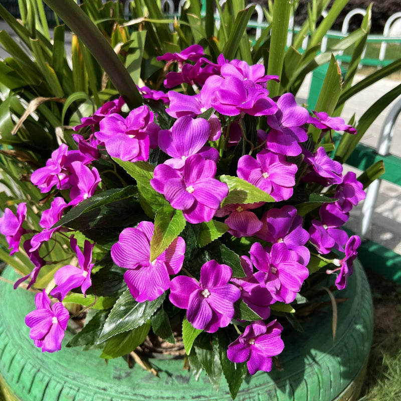 24 Stems Large Artificial Impatiens Bush UV Resistant Outdoor Silk Flowers