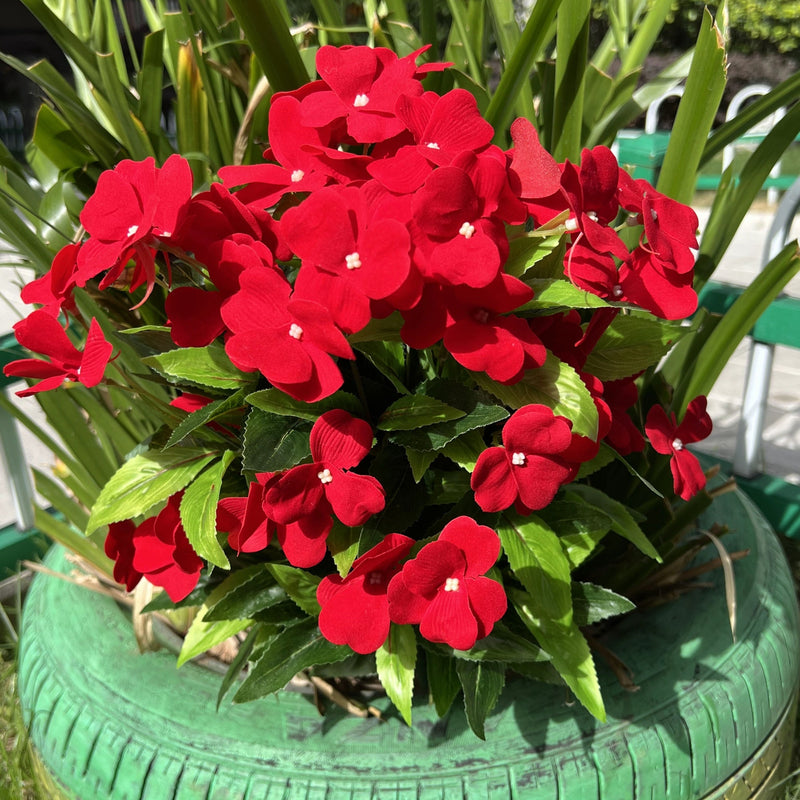 24 Stems Large Artificial Impatiens Bush UV Resistant Outdoor Silk Flowers