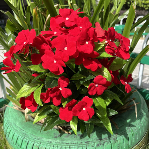 24 Stems Large Artificial Impatiens Bush UV Resistant Outdoor Silk Flowers