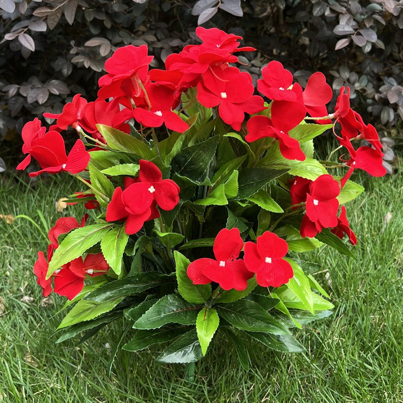 24 Stems Large Artificial Impatiens Bush UV Resistant Outdoor Silk Flowers