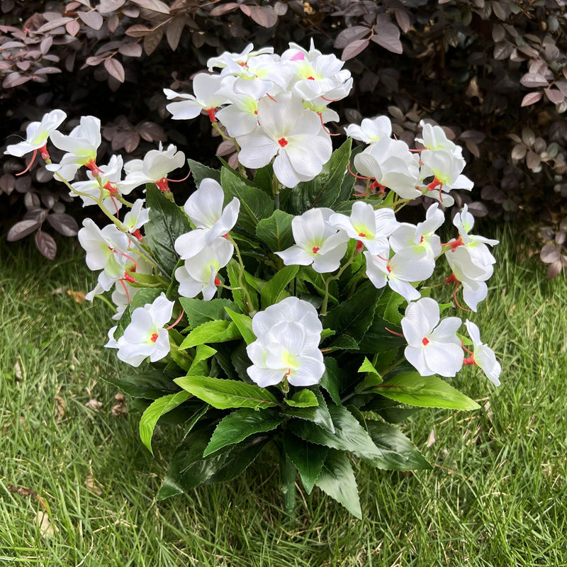 24 Stems Large Artificial Impatiens Bush UV Resistant Outdoor Silk Flowers