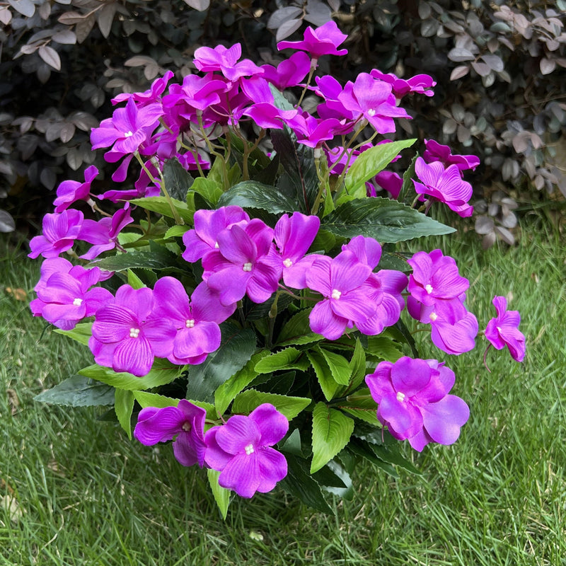 24 Stems Large Artificial Impatiens Bush UV Resistant Outdoor Silk Flowers