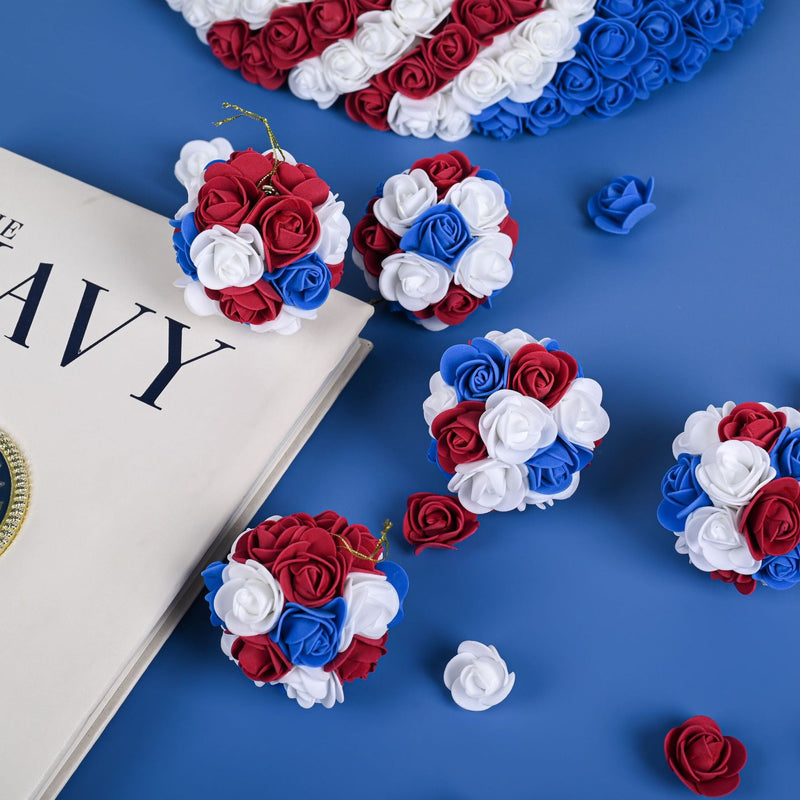 6 Pcs 3 Inch Artificial Hanging Rose Flower Balls Patriotic USA Independence Day Memorial Day Decor