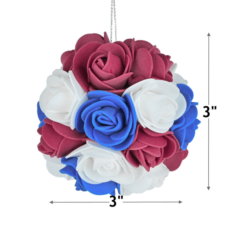 6 Pcs 3 Inch Artificial Hanging Rose Flower Balls Patriotic USA Independence Day Memorial Day Decor