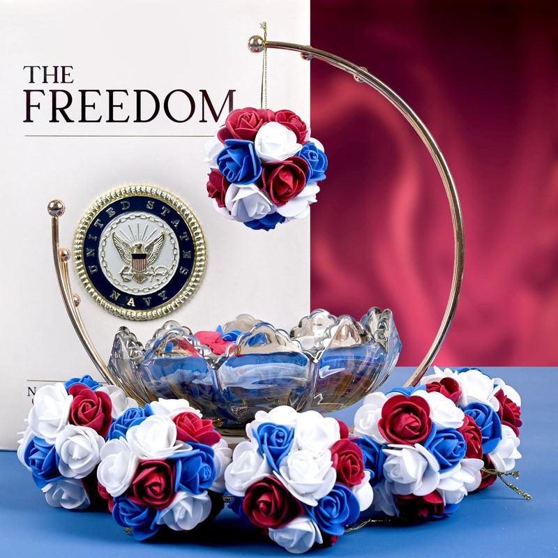 6 Pcs 3 Inch Artificial Hanging Rose Flower Balls Patriotic USA Independence Day Memorial Day Decor