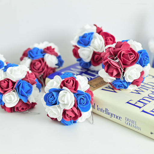 6 Pcs 3 Inch Artificial Hanging Rose Flower Balls Patriotic USA Independence Day Memorial Day Decor
