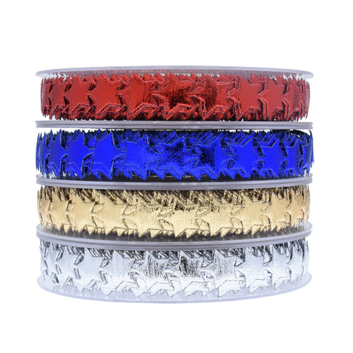 49 Ft Burlap Ribbon Blue Red American Stars for Gift Wrapping Bulk