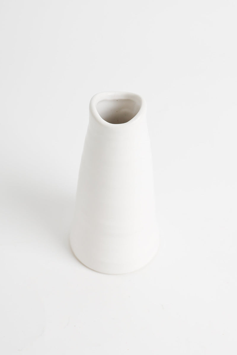 White Ceramic Vase 7 Inch Irregular Bottle Mouth Design