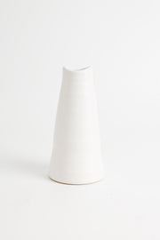 White Ceramic Vase 7 Inch Irregular Bottle Mouth Design