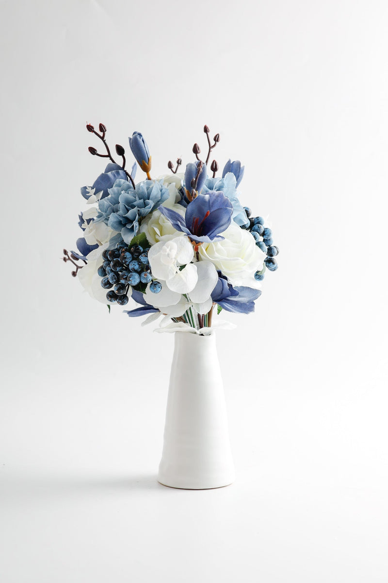 White Ceramic Vase 7 Inch Irregular Bottle Mouth Design