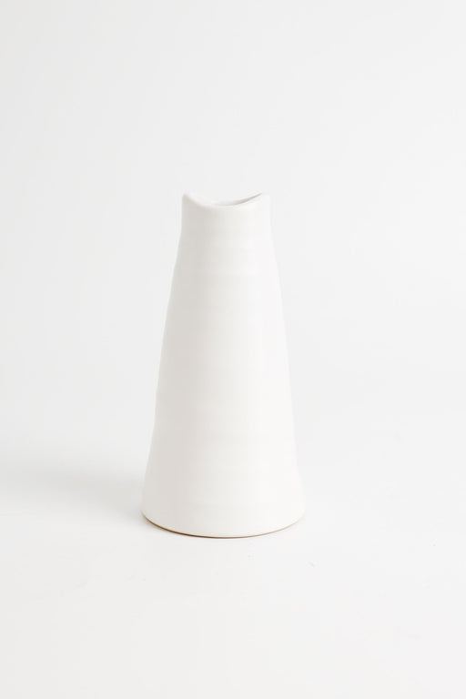 White Ceramic Vase 7 Inch Irregular Bottle Mouth Design