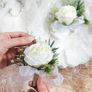 Ivory Rose Wrist Corsage and Boutonniere Set, Bulk Quantity, Artificial Flowers