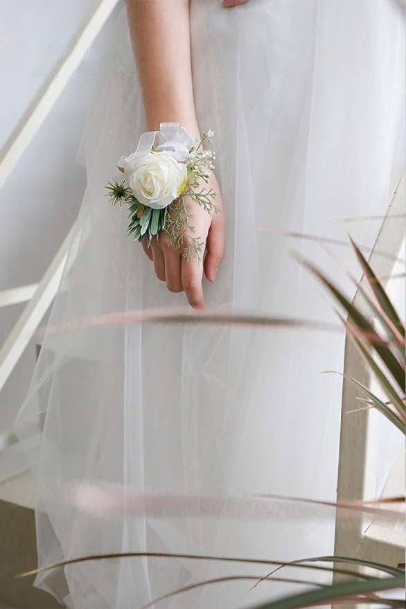 Ivory Rose Wrist Corsage and Boutonniere Set, Bulk Quantity, Artificial Flowers