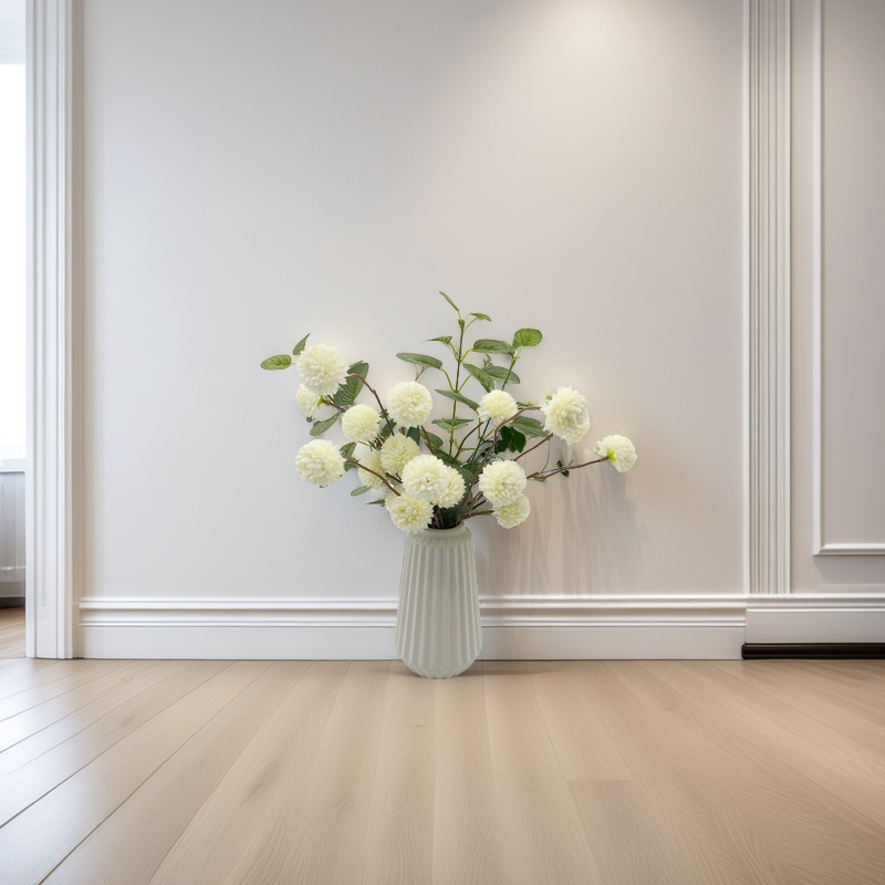 16 Inch Ivory White Artificial Pompon Mum Arrangement with Ceramic Vase, Bulk Set