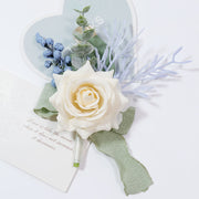 Bulk 12 Pcs White Ivory Eucalyptus Boutonniere with Greenery Artificial Silk Flowers