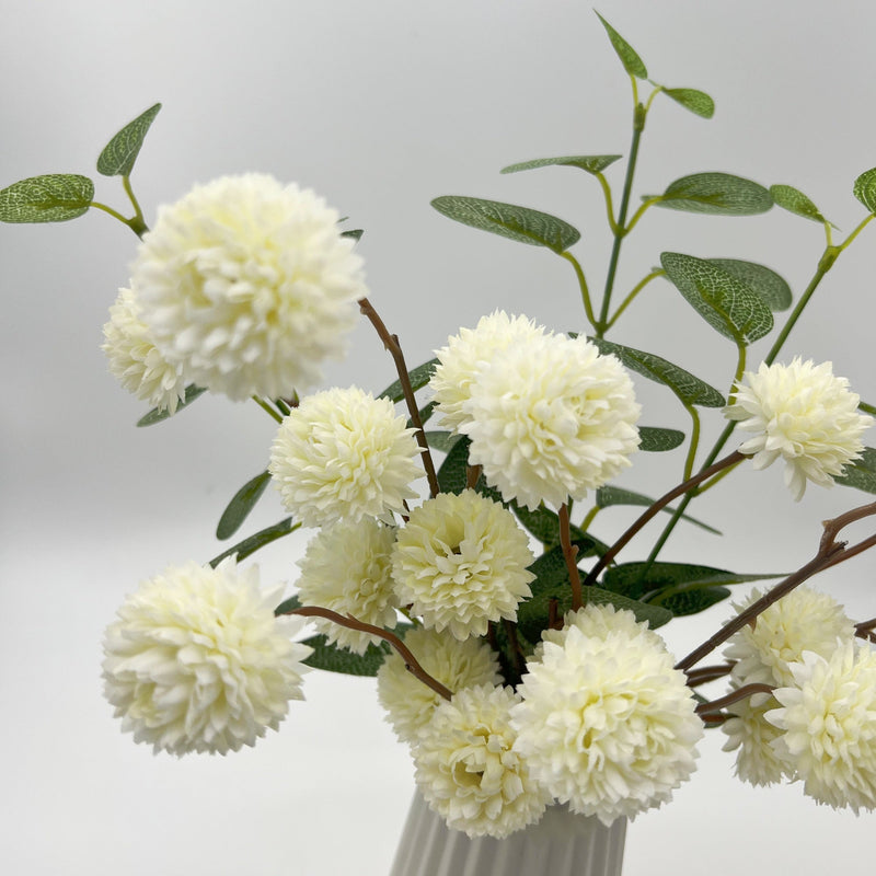 16 Inch Ivory White Artificial Pompon Mum Arrangement with Ceramic Vase, Bulk Set