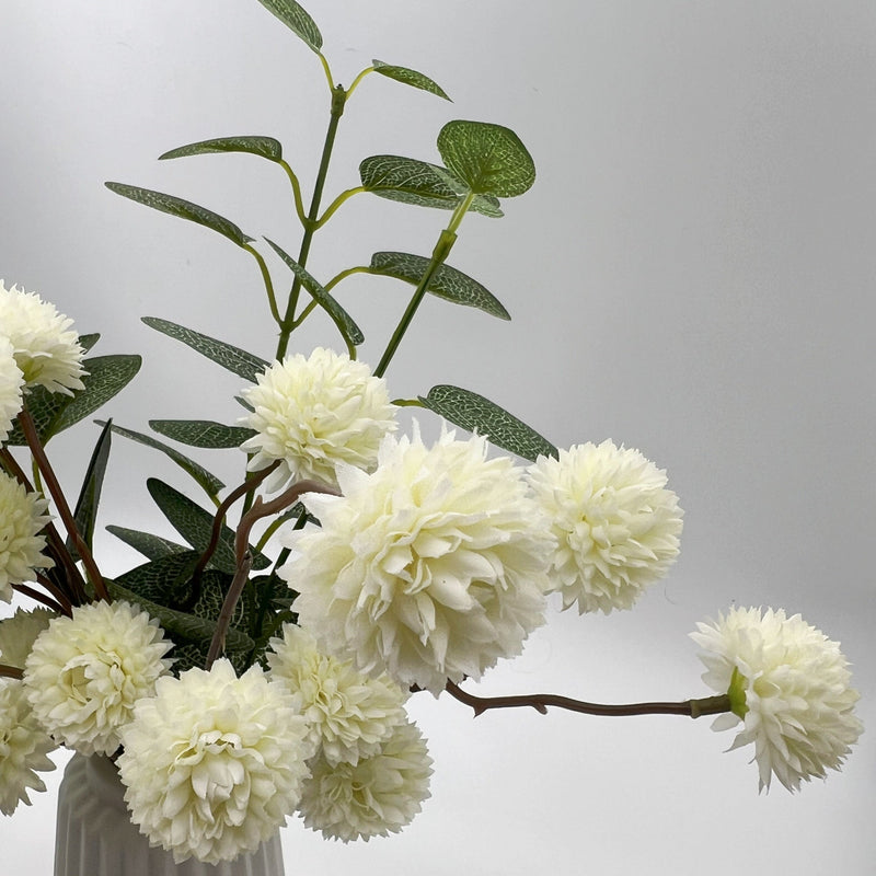 16 Inch Ivory White Artificial Pompon Mum Arrangement with Ceramic Vase, Bulk Set