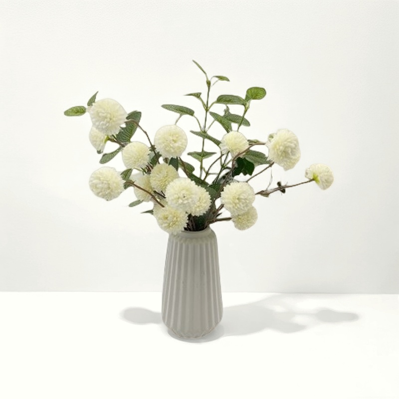 16 Inch Ivory White Artificial Pompon Mum Arrangement with Ceramic Vase, Bulk Set