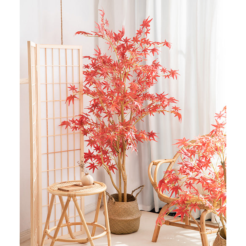 Artificial Japanese Maple Silk Tree 36 Inch Fall Colors Lifelike Plant with Basket Decoration Bulk Wholesale