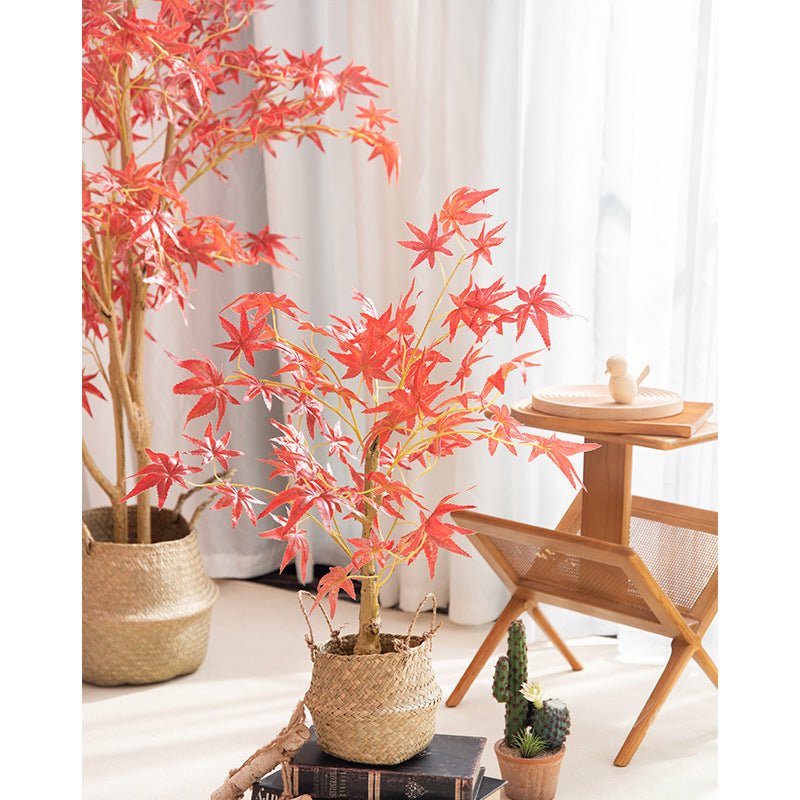 Artificial Japanese Maple Silk Tree 36 Inch Fall Colors Lifelike Plant with Basket Decoration Bulk Wholesale