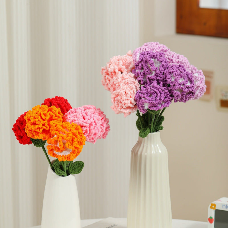 2 Pcs 13.7 Inch Artificial Knitted Carnation Flower Stems Bouquet for Crafts
