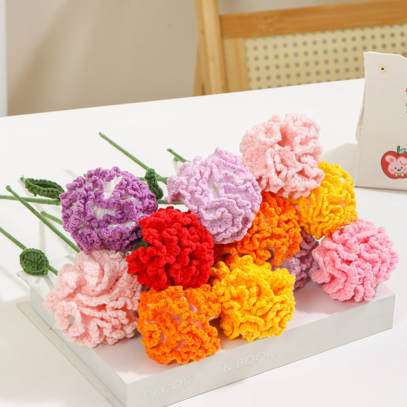 2 Pcs 13.7 Inch Artificial Knitted Carnation Flower Stems Bouquet for Crafts