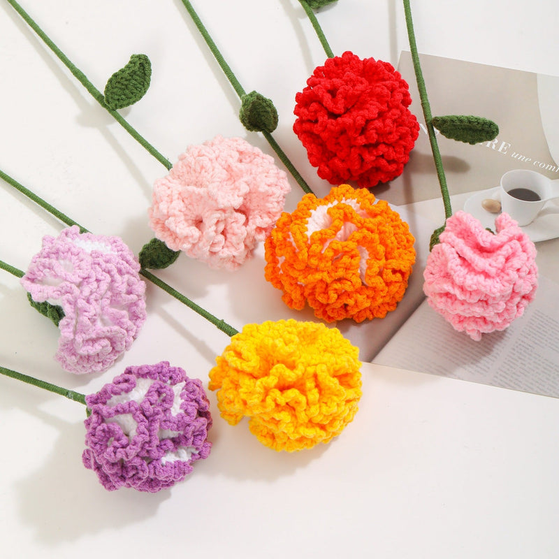 2 Pcs 13.7 Inch Artificial Knitted Carnation Flower Stems Bouquet for Crafts