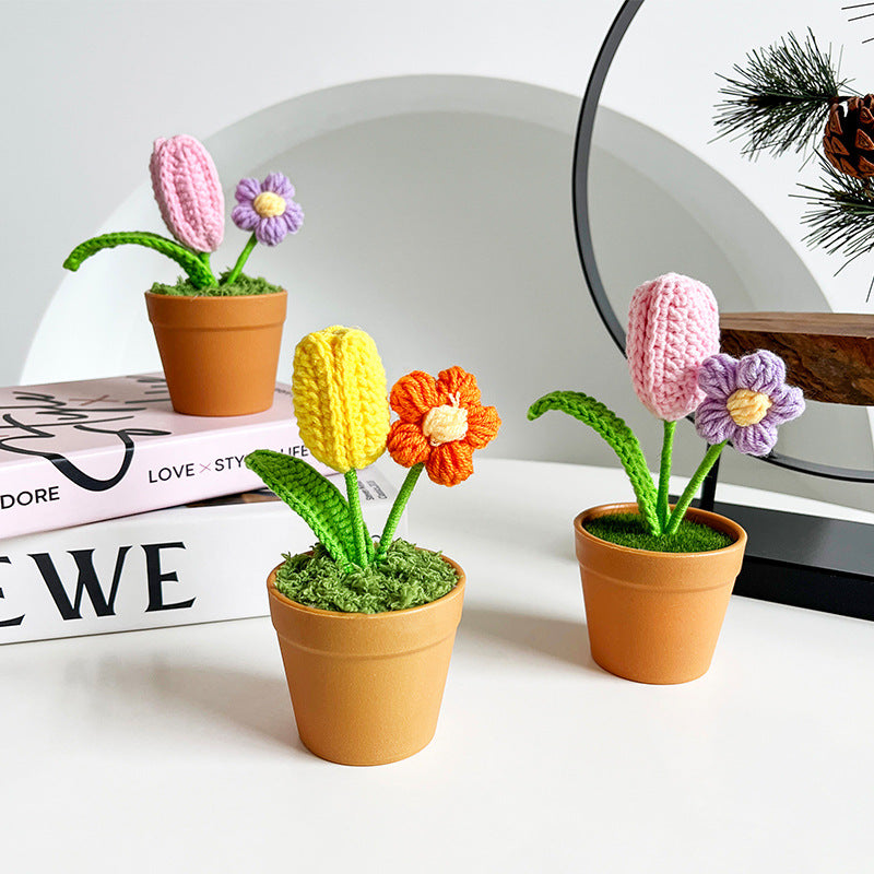 Artificial Flower Bonsai 10 Pcs Handmade Bulk Knitting Crochet Craft Decorations