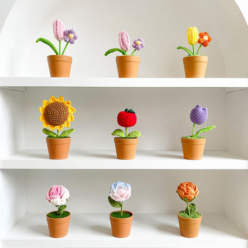 Artificial Flower Bonsai 10 Pcs Handmade Bulk Knitting Crochet Craft Decorations